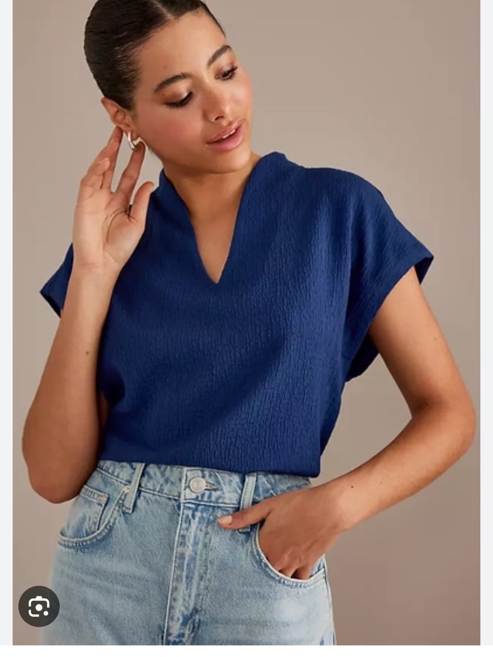 Maeve Textured V-Neck Top in Navy Blue sz XL